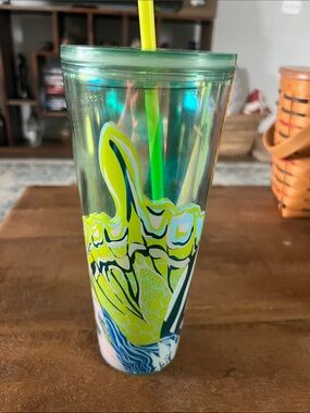 Starbucks Green and Yellow Graphic Reusable Tumbler with Straw